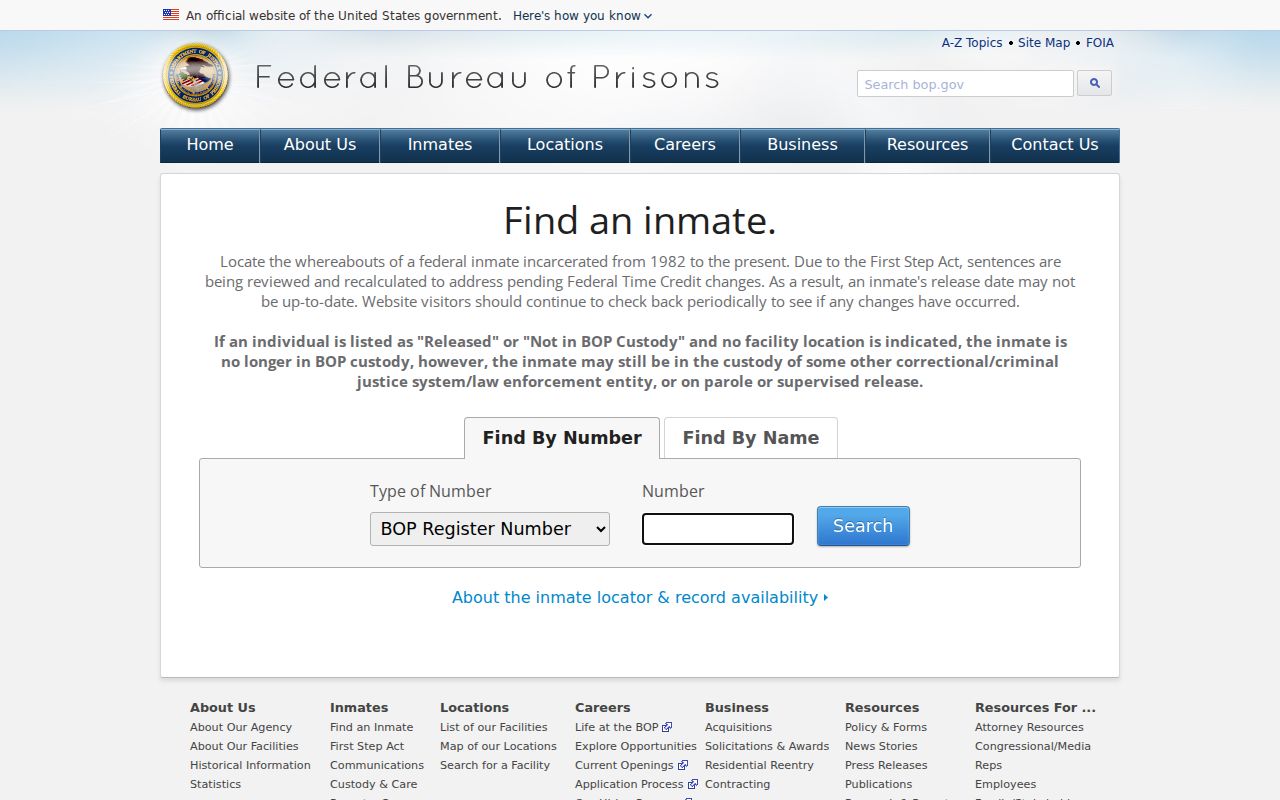 Federal Bureau of Prisons locator for federal custody connected to Brown City