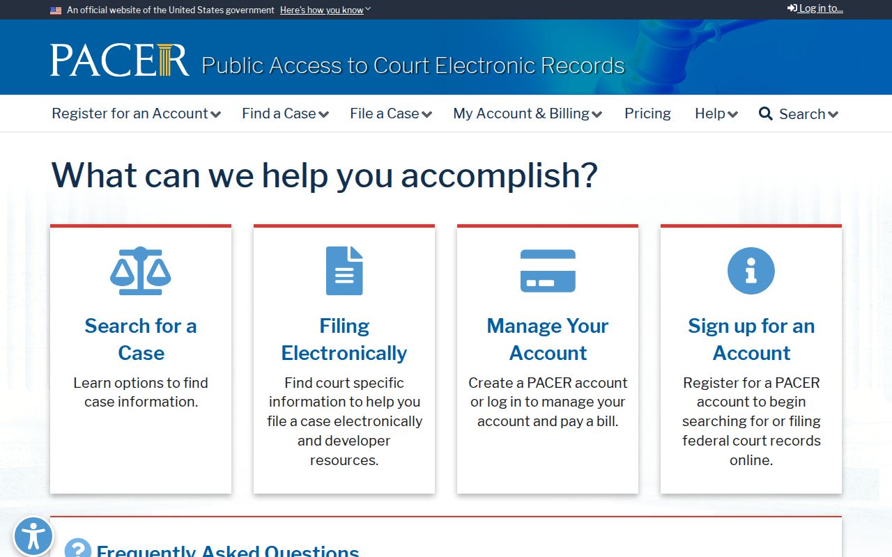 PACER federal court record service for a Brown City federal case