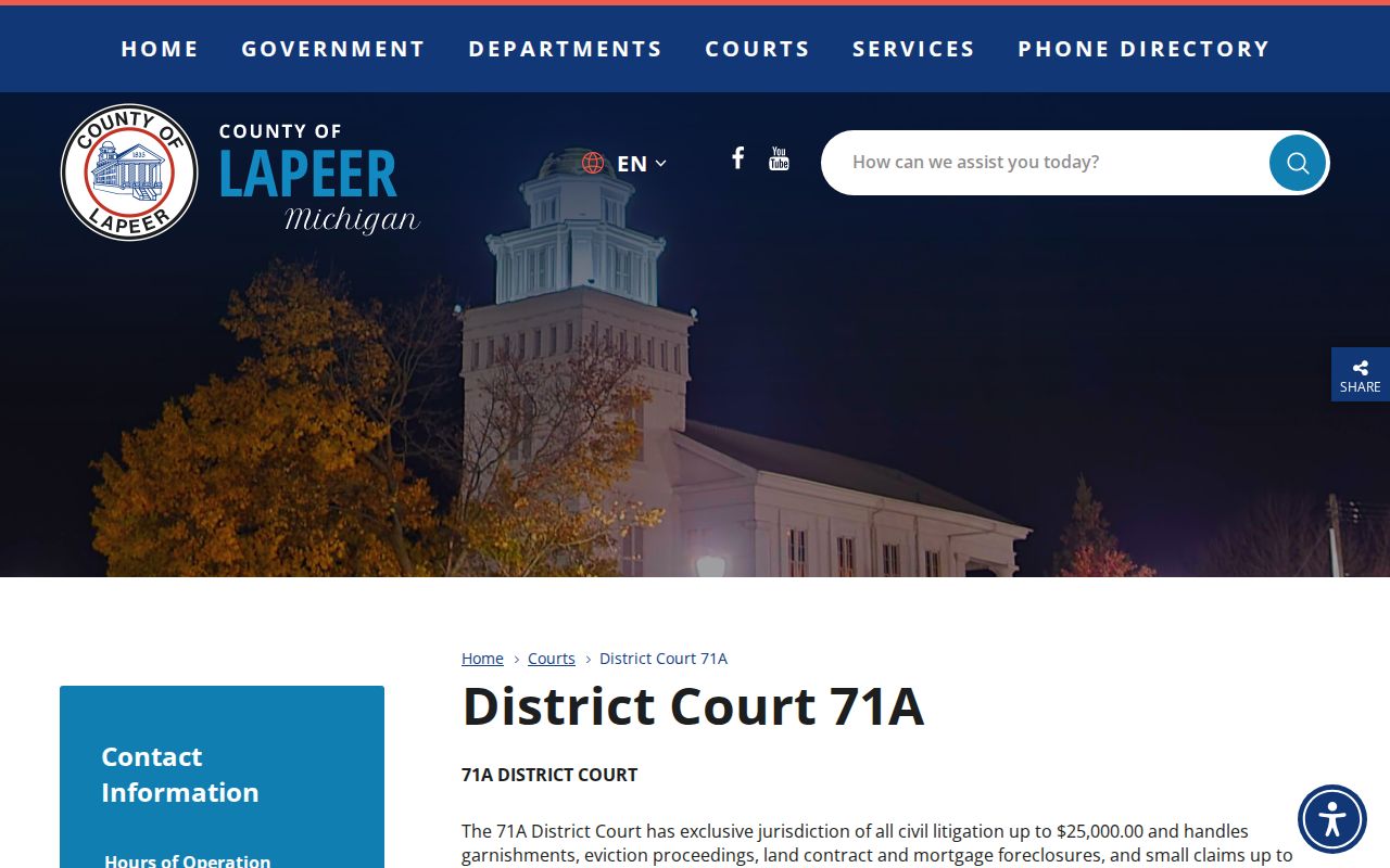 Lapeer County criminal case records at 71A District Court