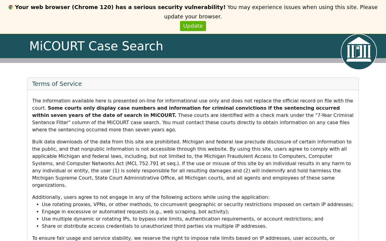 MiCOURT search for Lapeer County criminal court cases