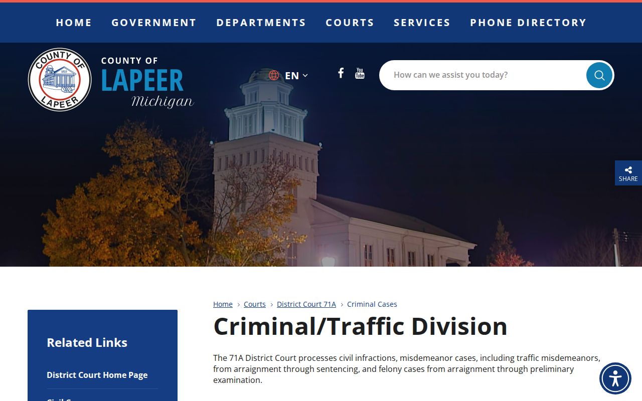 Lapeer County criminal court case process in 71A District Court