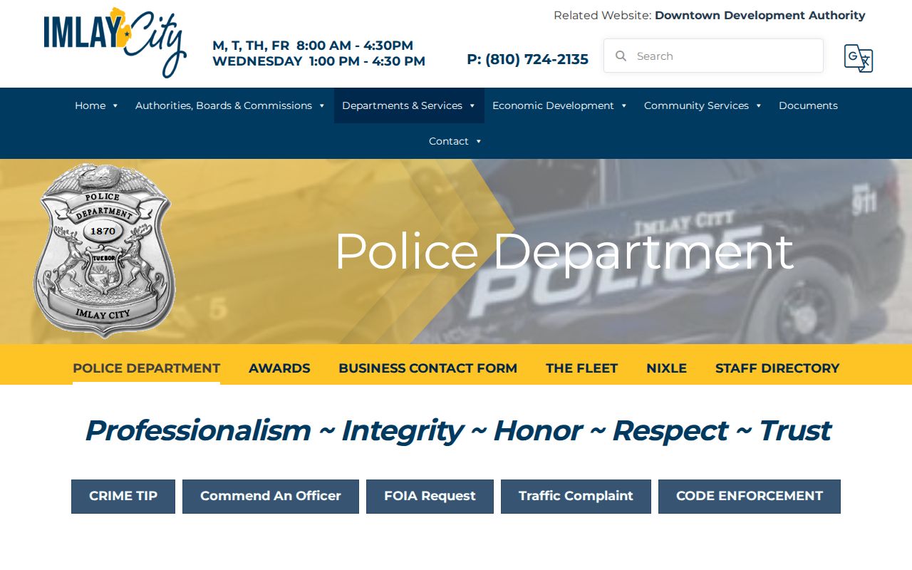 Official Imlay City Police Department page for local record requests