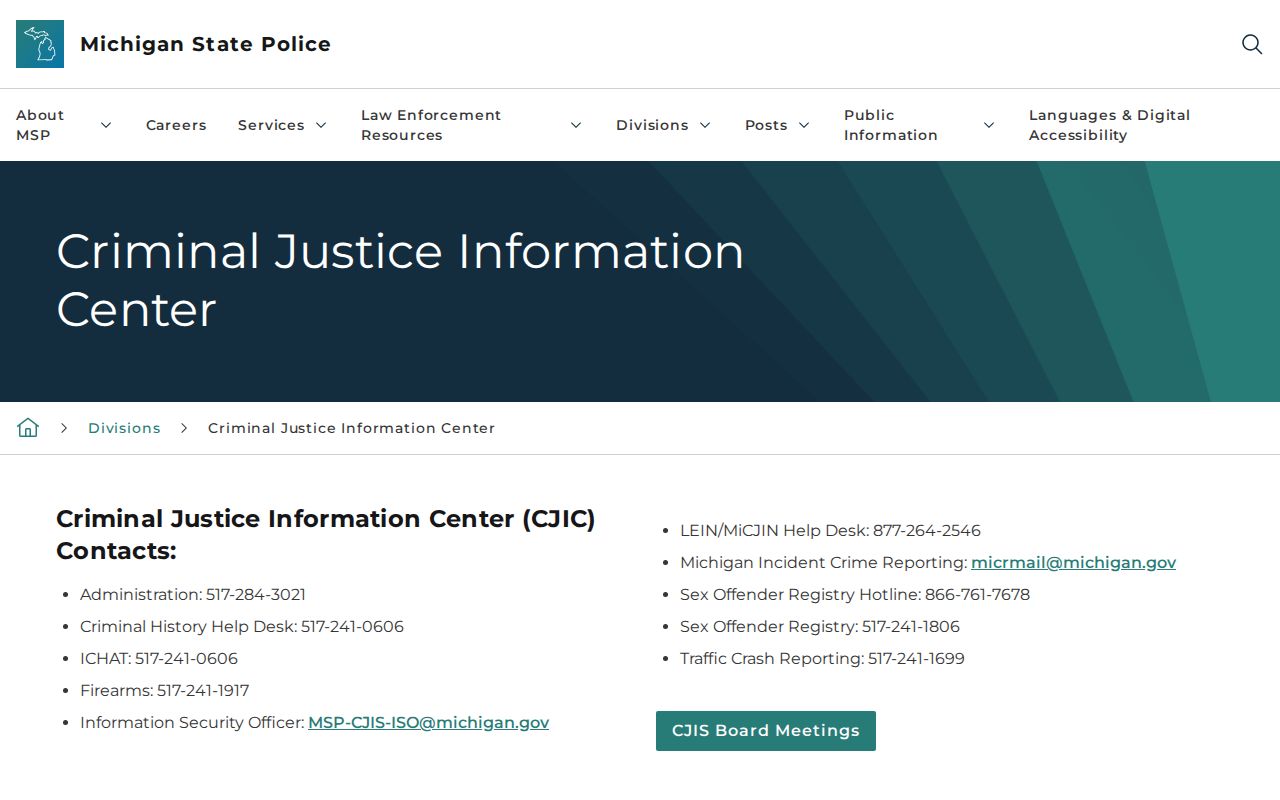 Michigan State Police Criminal Justice Information Center source for Imlay City records