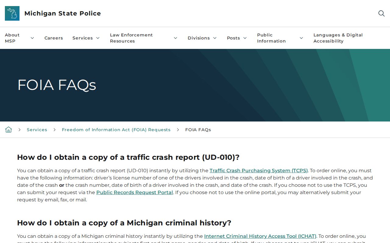 Michigan State Police FOIA guidance for Lapeer record routing