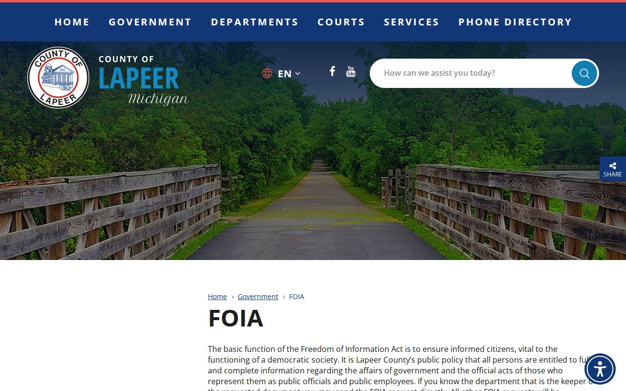 Lapeer County criminal records FOIA request forms and policy