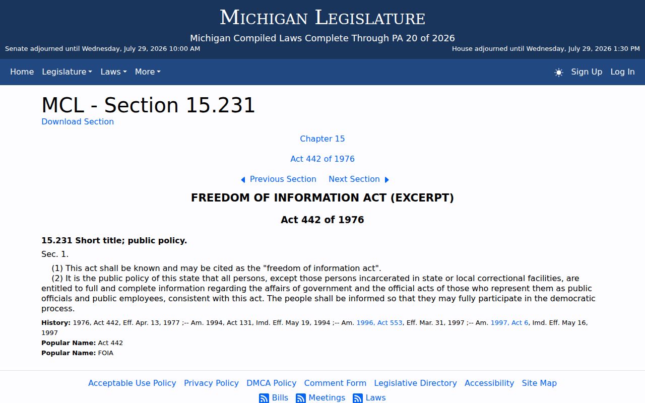 Michigan public access law for Lapeer County criminal records