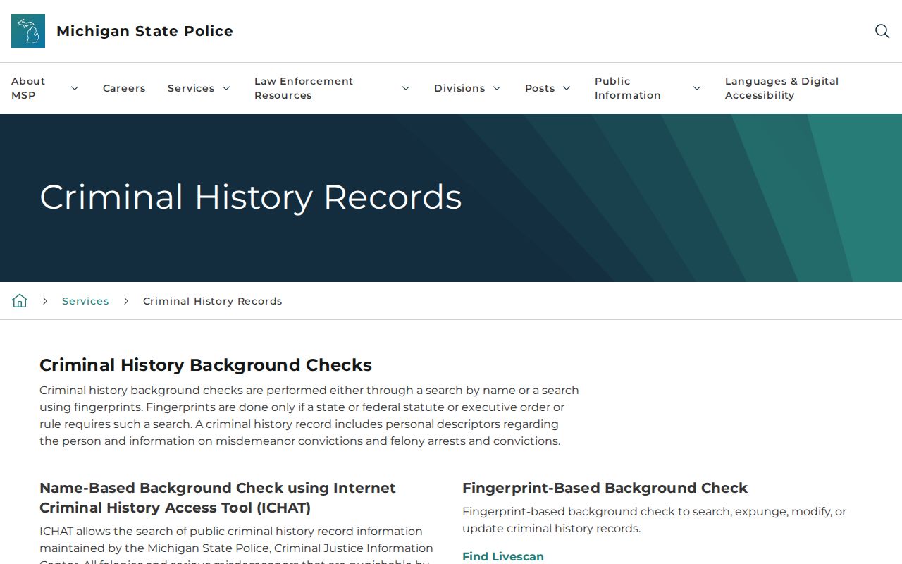 Lapeer County criminal history options from Michigan State Police