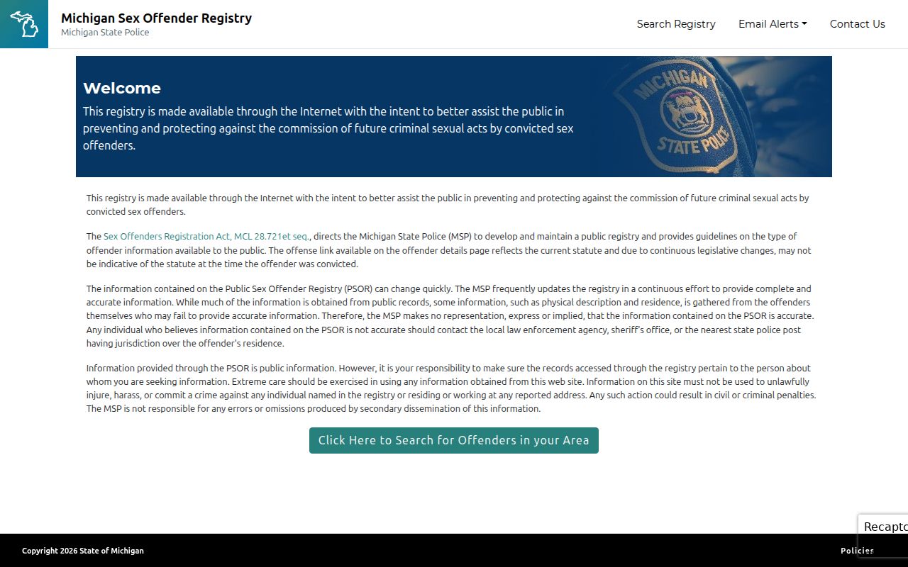 Lapeer County sex offender check on the Michigan PSOR search interface